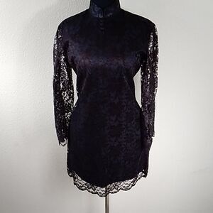 Vintage 60s Handmade Lace Black Women Dress Size SM